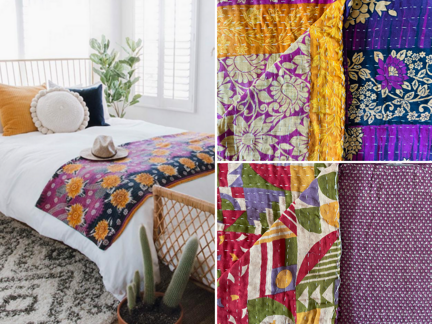 Vintage Kantha Throw by Color-Way Choice PURPLE