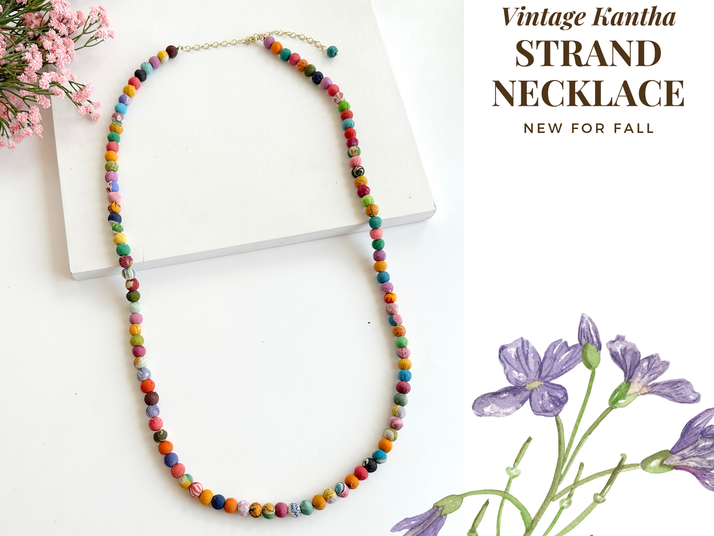 39" Vintage Kantha Strand Necklace