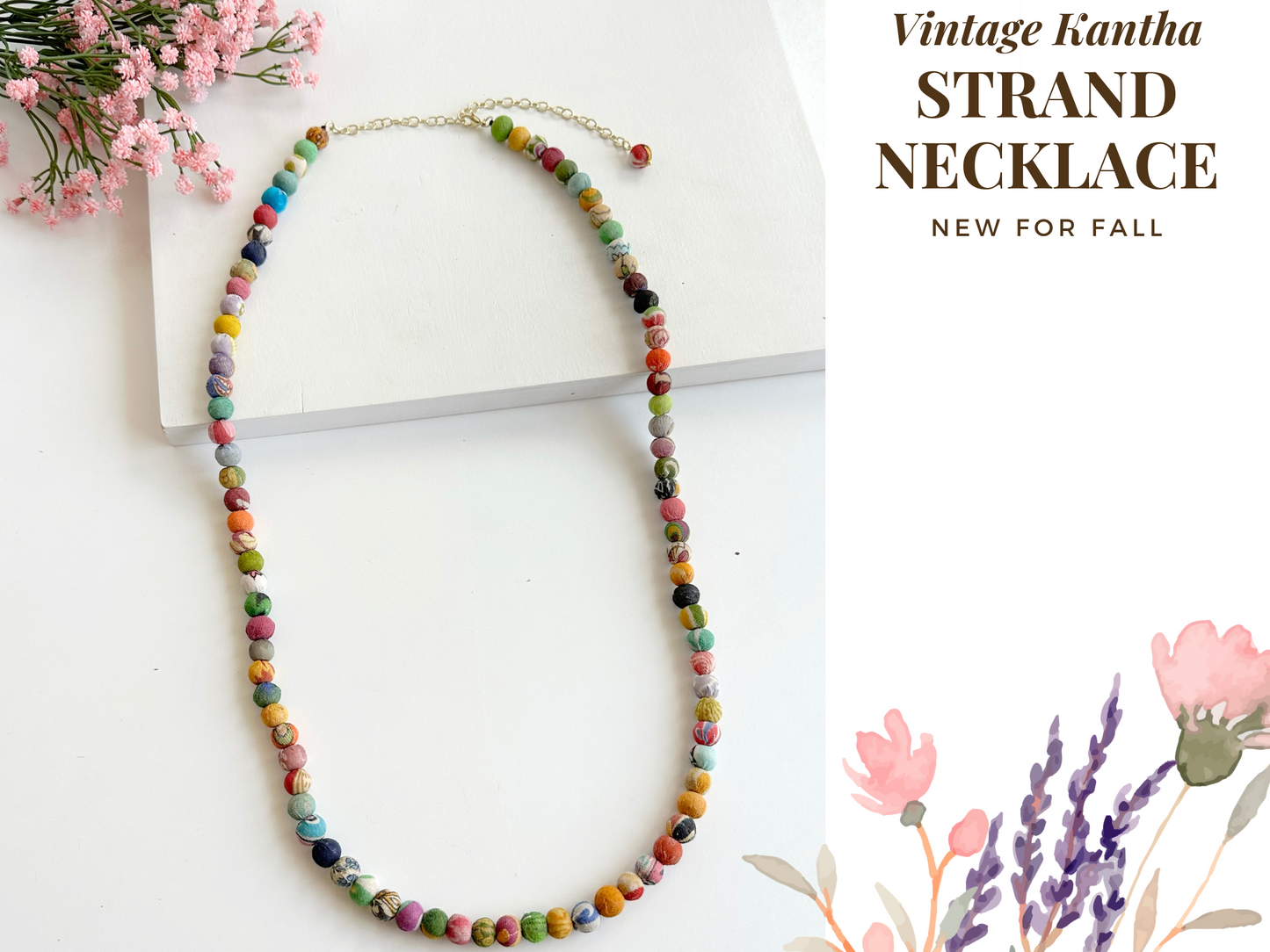 33" Vintage Kantha Strand Necklace