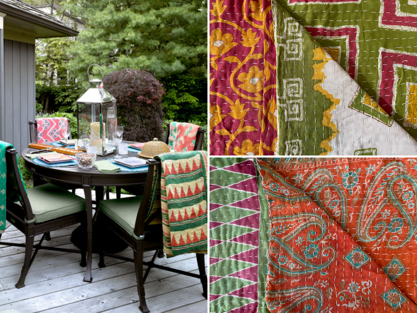 Vintage Kantha Throw by Color-Way Choice GREEN