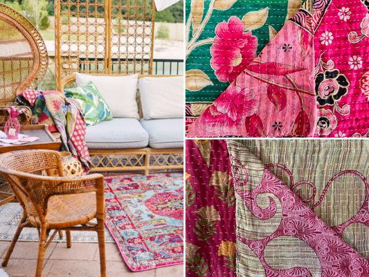 Vintage Kantha Throw by Color-Way Choice PINK